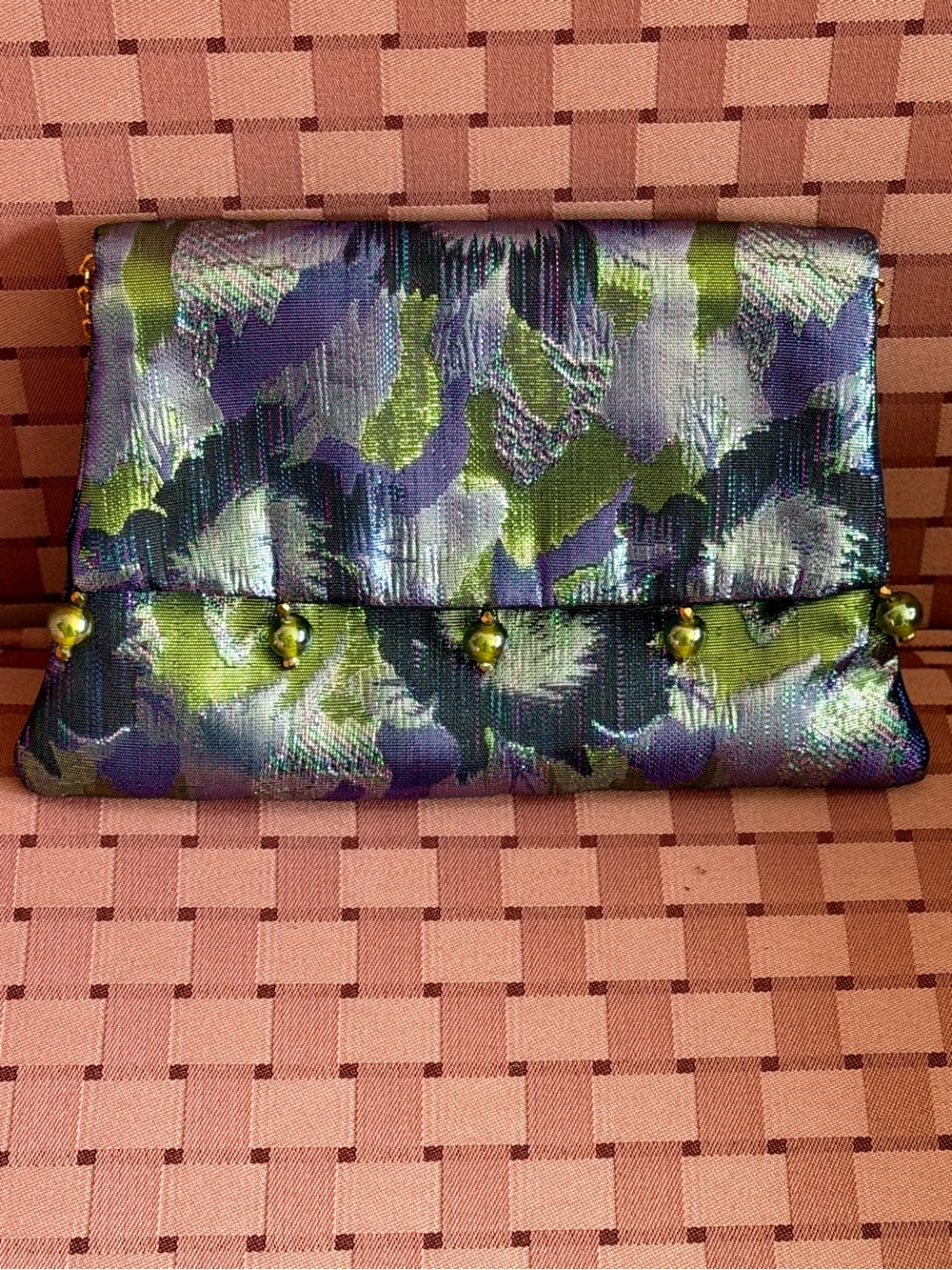 Vintage Gloria Del Piano Metallic Floral Brocade Evening Clutch Crossbody Bag